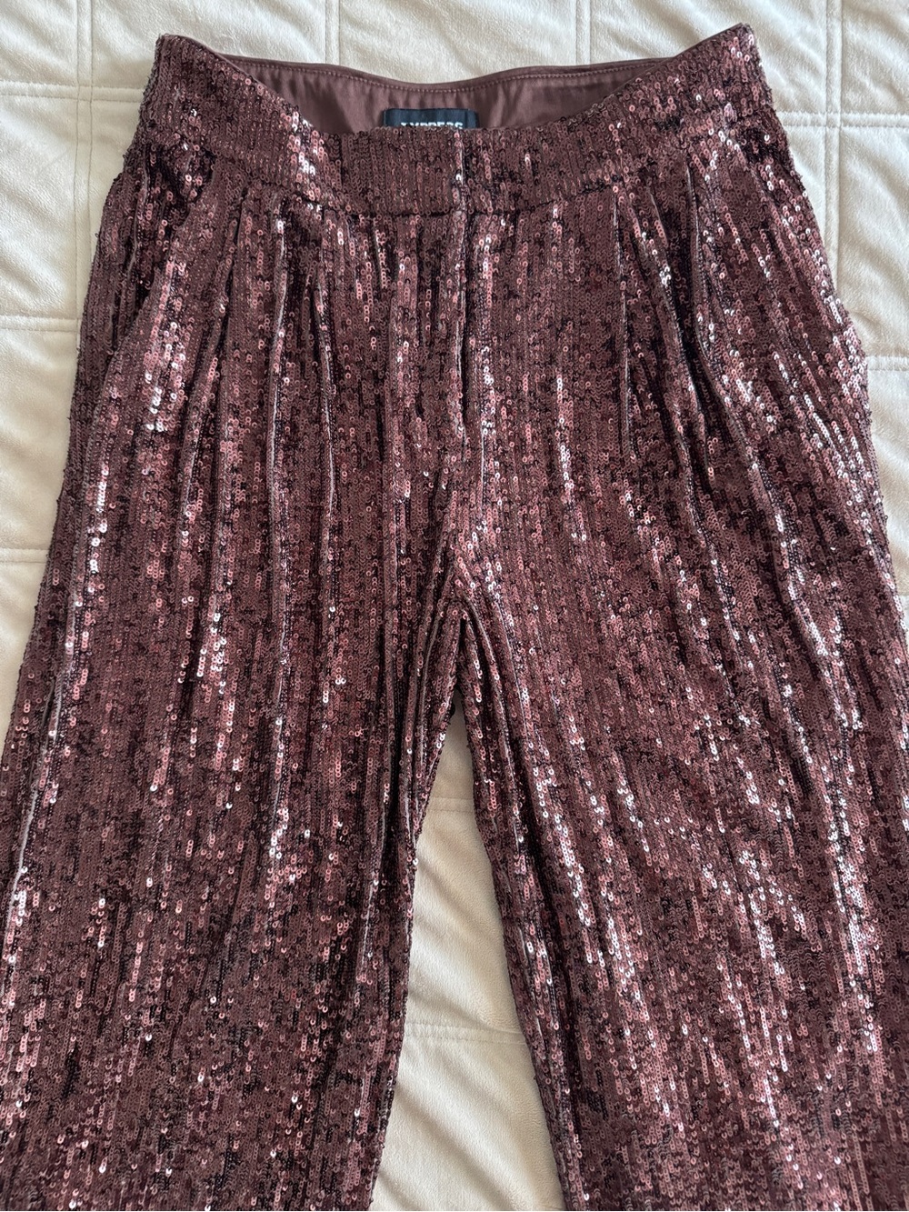 Express Brown Sequin Wide-Leg Pants